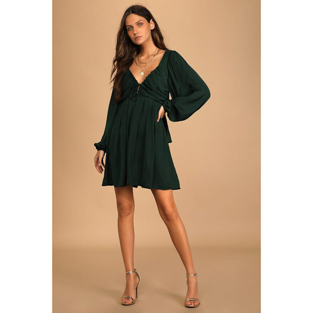 Lulus Forever Tied To You Emerald Green Satin Tie-back Mini Dress - Size M